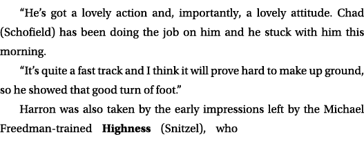 “He’s got a lovely action and, importantly, a lovely attitude. Chad (Schofield) has been doing the job on him and he ...