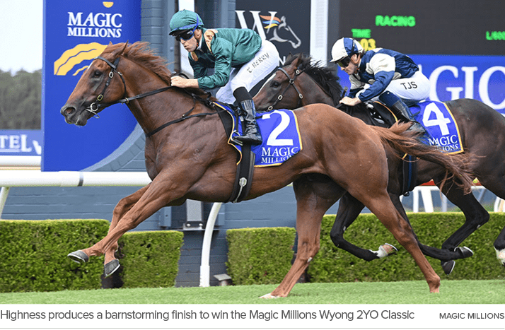 Highness produces a barnstorming finish to win the Magic Millions Wyong 2YO Classic magic million