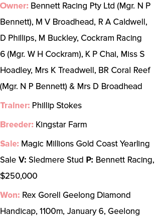 Owner: Bennett Racing Pty Ltd (Mgr. N P Bennett), M V Broadhead, R A Caldwell, D Phillips, M Buckley, Cockram Racing ...