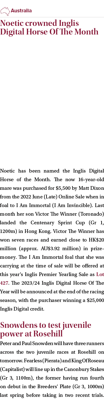 ￼ Noetic crowned Inglis Digital Horse Of The Month Noetic has been named the Inglis Digital Horse of the Month. The n...