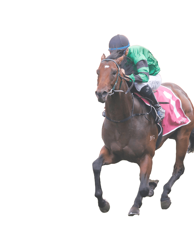 Odinson (Tyler Schiller, outside, green & yellow quartered c ap) wins the Inglis Nursery at Randwick on December 9, 2023 - photo by Martin King/Sportpix copyright