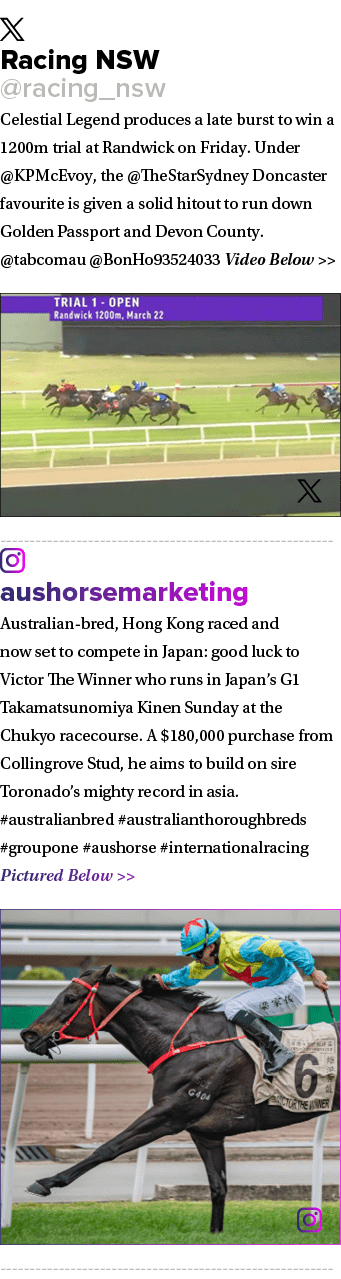 ￼ Racing NSW @racing_nsw Celestial Legend produces a late burst to win a 1200m trial at Randwick on Friday. Under @KP...