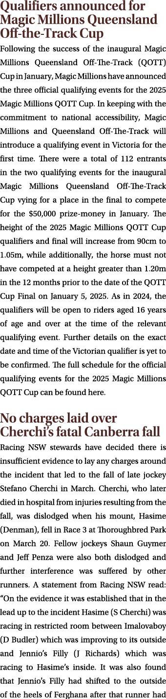 Qualifiers announced for Magic Millions Queensland Off the Track Cup Following the success of the inaugural Magic Mil...