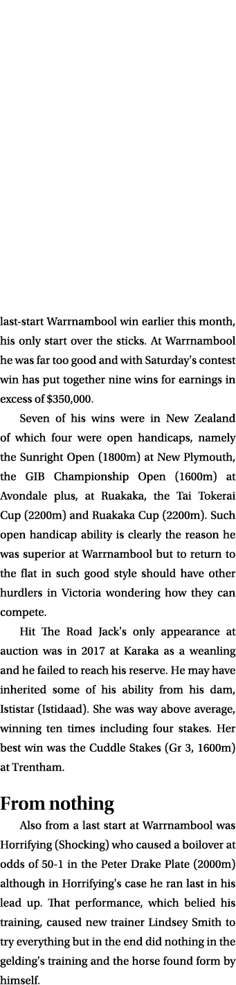 last start Warrnambool win earlier this month, his only start over the sticks. At Warrnambool he was far too good and...