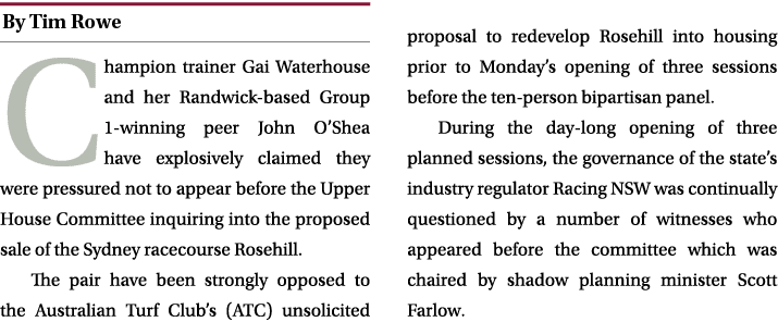 ￼ Champion trainer Gai Waterhouse and her Randwick based Group 1 winning peer John O’Shea have explosively claimed th...