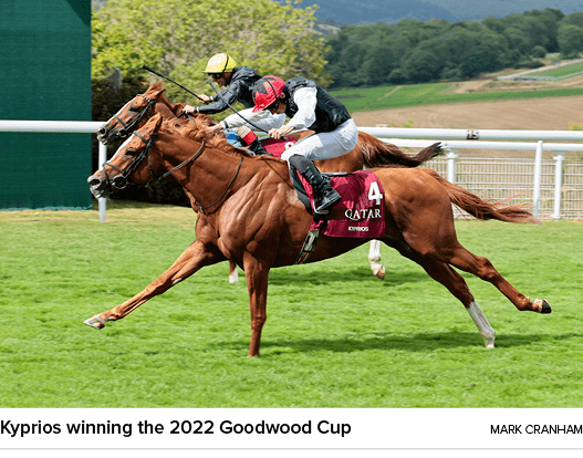 Kyprios winning the 2022 Goodwood Cup Mark Cranha