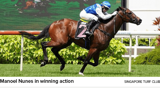 Manoel Nunes in winning action singapore turf clu