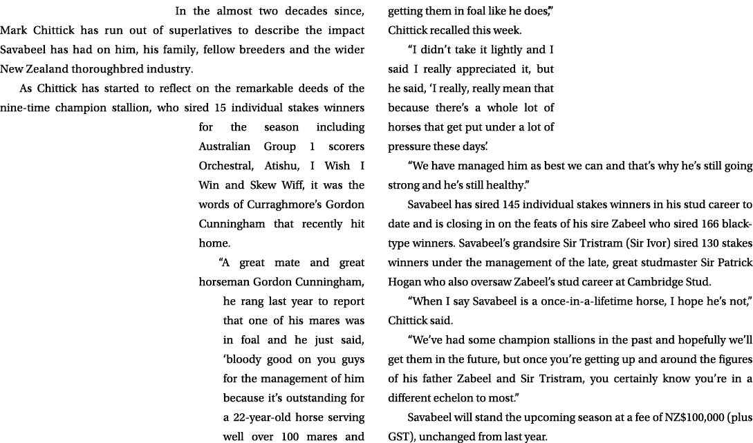 In the almost two decades since, Mark Chittick has run out of superlatives to describe the impact Savabeel has had on...