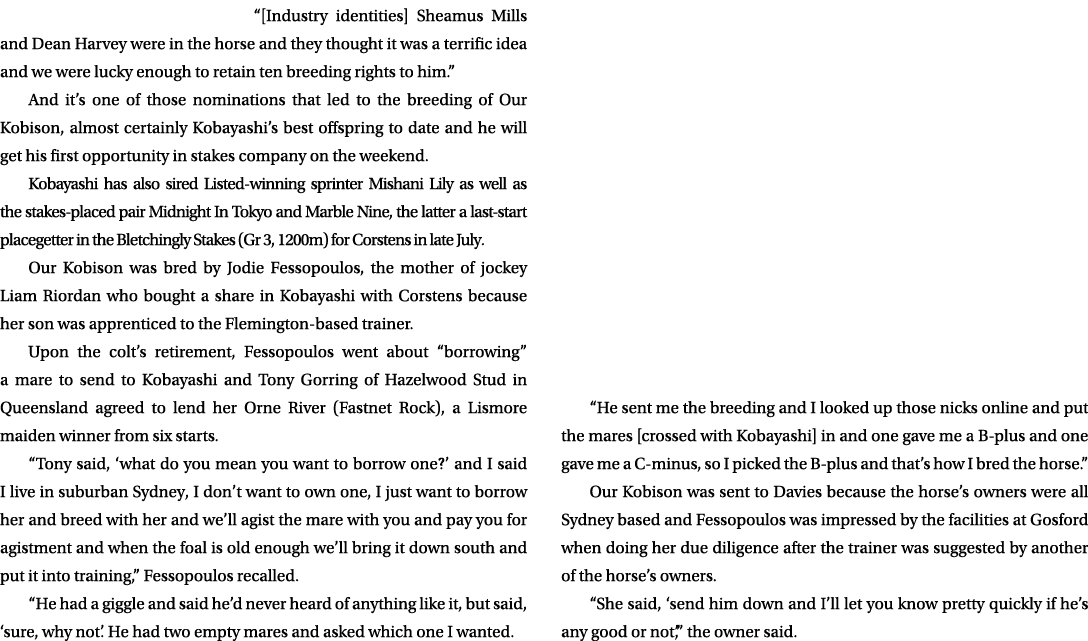 “[Industry identities] Sheamus Mills and Dean Harvey were in the horse and they thought it was a terrific idea and we...