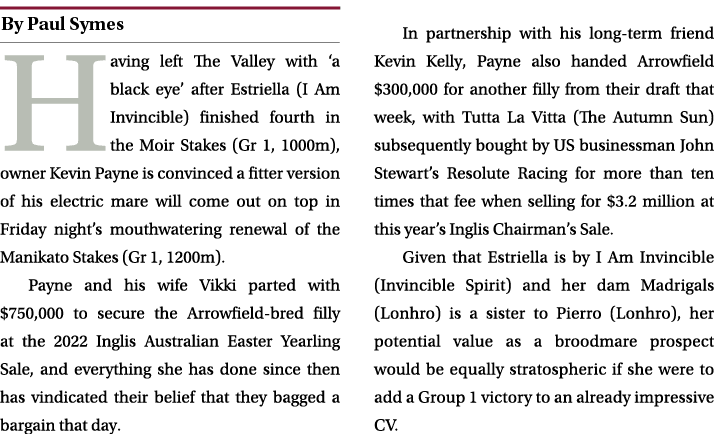 ￼ Having left The Valley with ‘a black eye’ after Estriella (I Am Invincible) finished fourth in the Moir Stakes (Gr ...