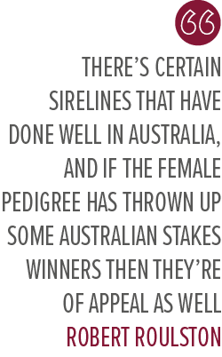 There’s certain sirelines that have done well in Australia, and if the female pedigree has thrown up some Australian ...