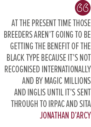 At the present time those breeders aren’t going to be getting the benefit of the black type because it’s not recognis...