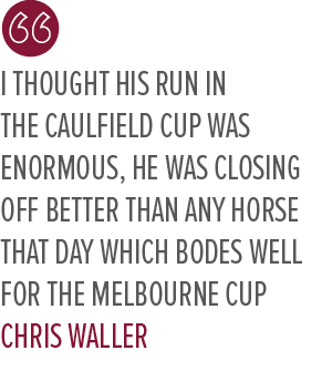 I thought his run in the Caulfield Cup was enormous, he was closing off better than any horse that day which bodes we...