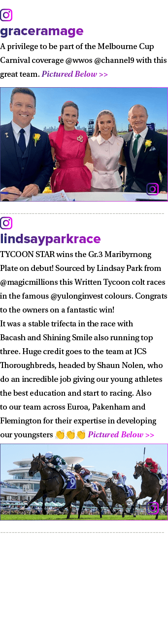 ￼ graceramage A privilege to be part of the Melbourne Cup Carnival coverage @wwos @channel9 with this great team. Pic...