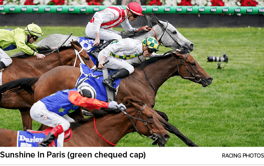 Sunshine In Paris (green chequed cap) Racing Photo