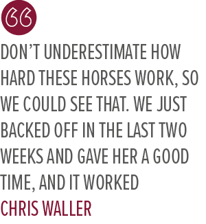 Don’t underestimate how hard these horses work, so we could see that. We just backed off in the last two weeks and ga...