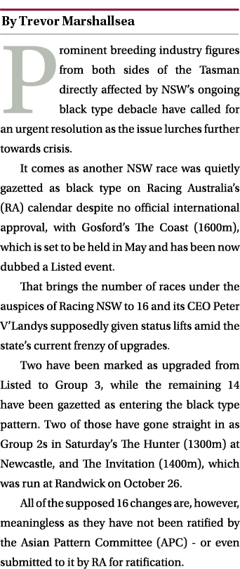 ￼ Prominent breeding industry figures from both sides of the Tasman directly affected by NSW’s ongoing black type deb...