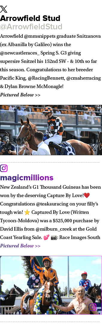 ￼ Arrowfield Stud @ArrowfieldStud Arrowfield @mmsnippets graduate Snitzanova (ex Albanilla by Galileo) wins the @newc...