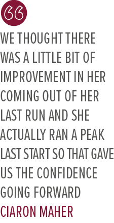 We thought there was a little bit of improvement in her coming out of her last run and she actually ran a peak last s...