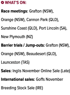 ￼ What's on: Race meetings: Grafton (NSW), Orange (NSW), Cannon Park (QLD), Sunshine Coast (QLD), Port Lincoln (SA), ...