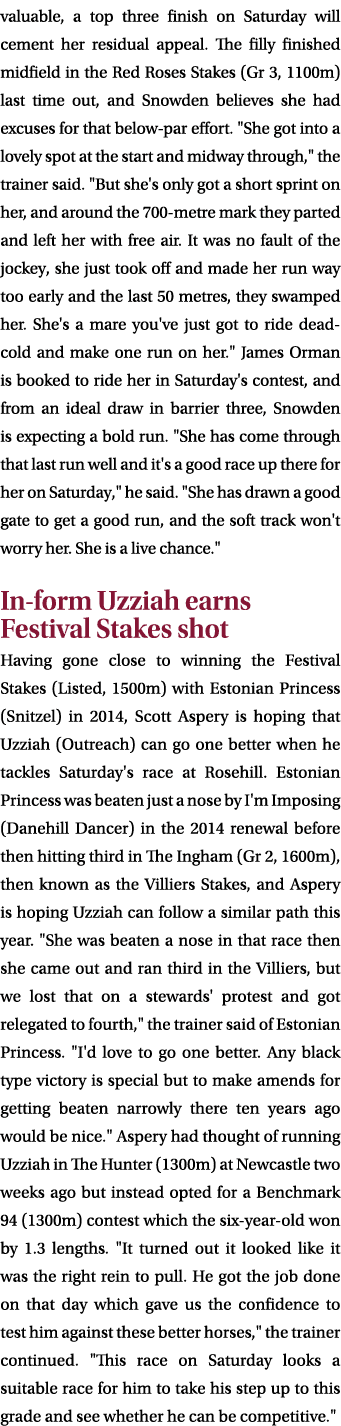 valuable, a top three finish on Saturday will cement her residual appeal. The filly finished midfield in the Red Rose...