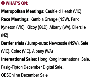 ￼ What's on: Metropolitan Meetings: Caulfield Heath (VIC) Race Meetings: Kembla Grange (NSW), Park Kyneton (VIC), Kil...