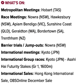 ￼ What's on: Metropolitan Meetings: Hobart (TAS) Race Meetings: Nowra (NSW), Hawkesbury (NSW), Apiam Bendigo (VIC), S...