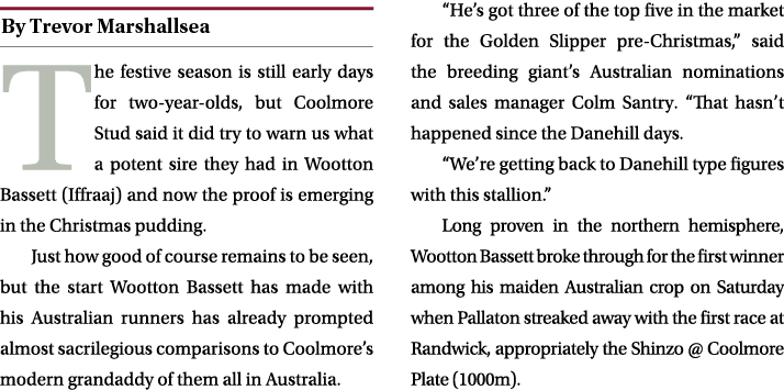 ￼ The festive season is still early days for two year olds, but Coolmore Stud said it did try to warn us what a poten...