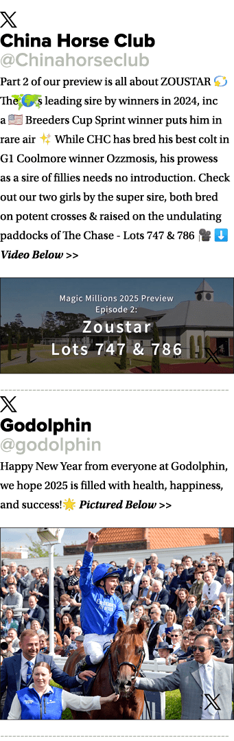 ￼ China Horse Club @Chinahorseclub Part 2 of our preview is all about ZOUSTAR 💫 The 🌍’s leading sire by winners in ...