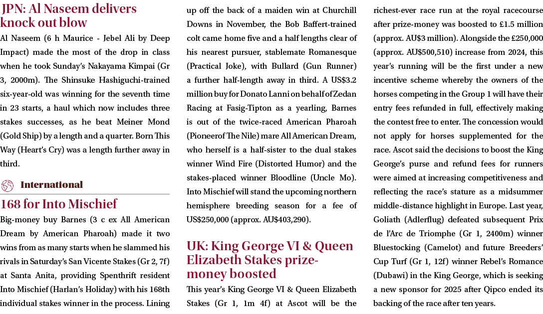  JPN: Al Naseem delivers knock out blow Al Naseem (6 h Maurice Jebel Ali by Deep Impact) made the most of the drop in...