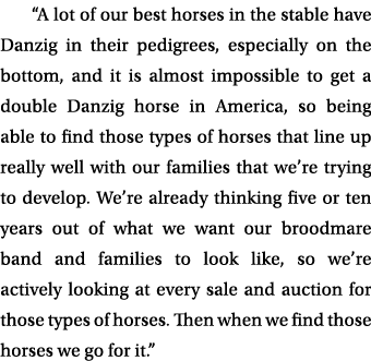 “A lot of our best horses in the stable have Danzig in their pedigrees, especially on the bottom, and it is almost im...